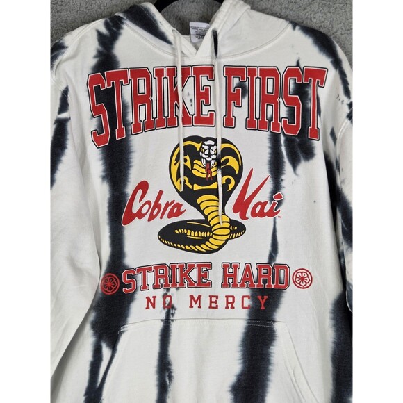 Cobra Kai Graphic Hoodie Mens L White Black Tie Dye Pullover MMA Karate Kid - Picture 2 of 6